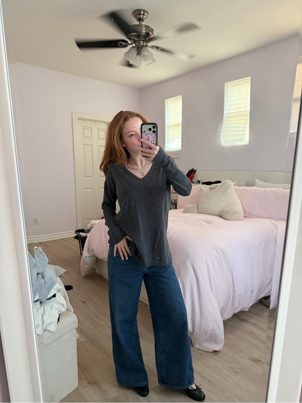 Old Navy Charcoal V-Neck Long Sleeve Top